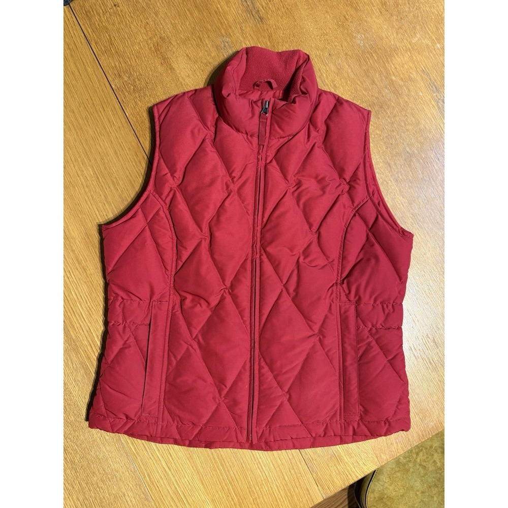 Eddie Bauer Womens M Red Quilted Goose Down Vest Puffer Full Zip Warm‎